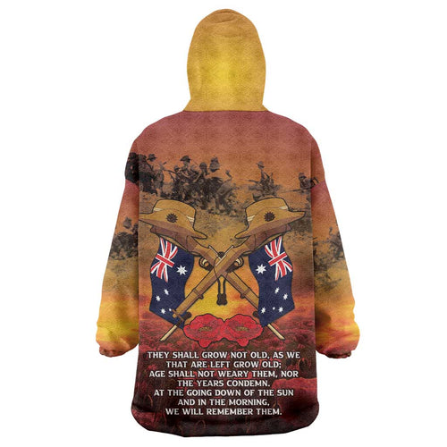 ANZAC Day Lest We Forget Wearable Blanket Hoodie Australian Veterans Remembrance Tribute