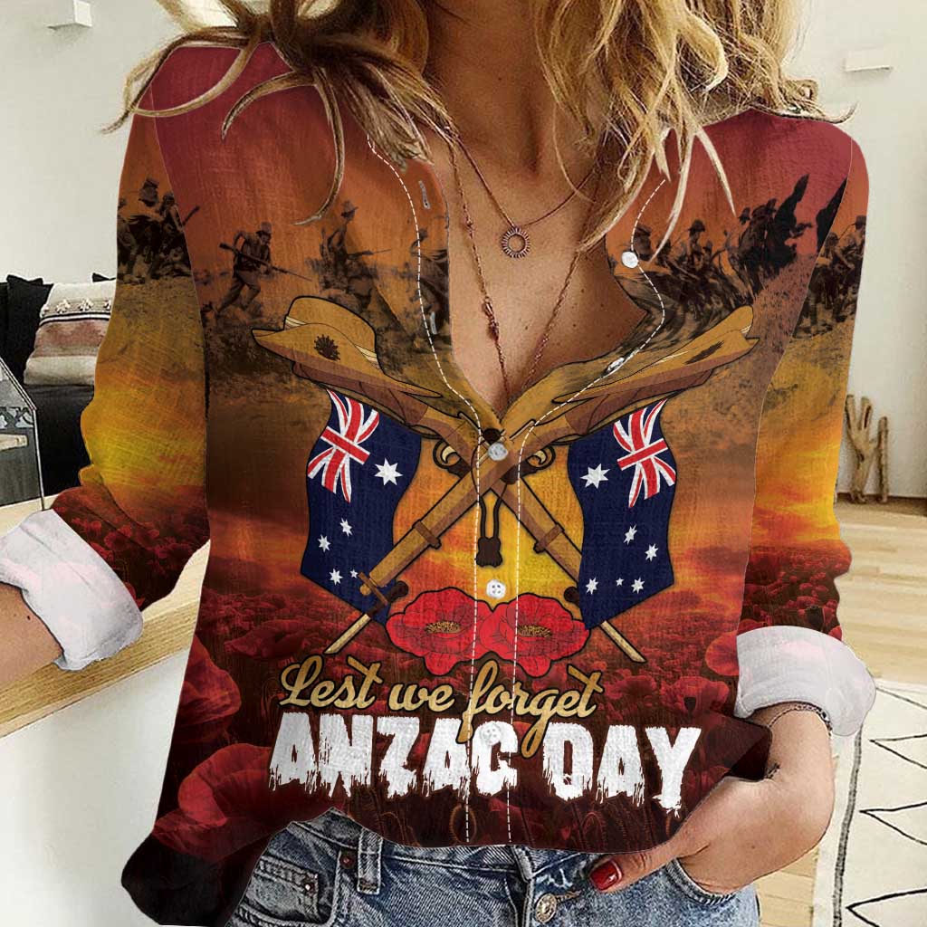 ANZAC Day Lest We Forget Women Casual Shirt Australian Veterans Remembrance Tribute