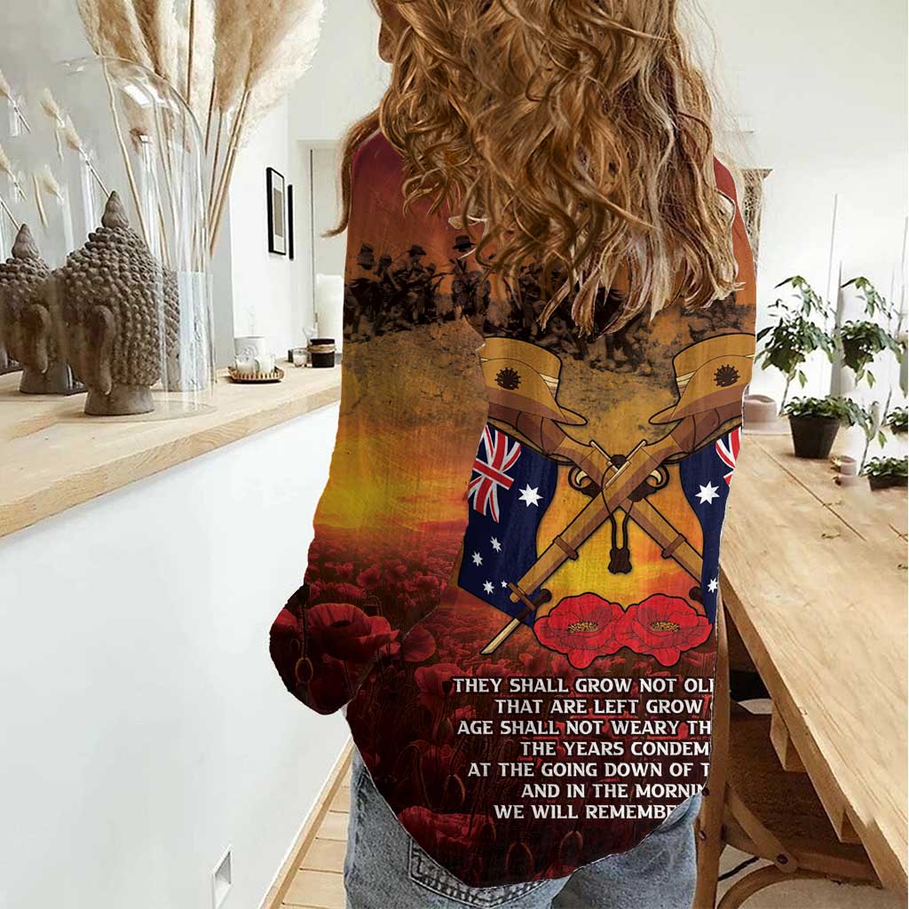 ANZAC Day Lest We Forget Women Casual Shirt Australian Veterans Remembrance Tribute