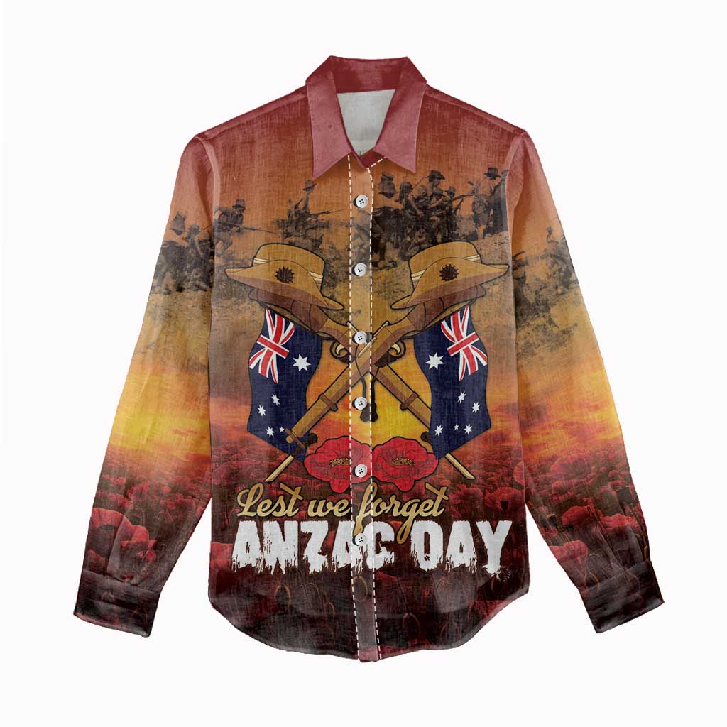ANZAC Day Lest We Forget Women Casual Shirt Australian Veterans Remembrance Tribute