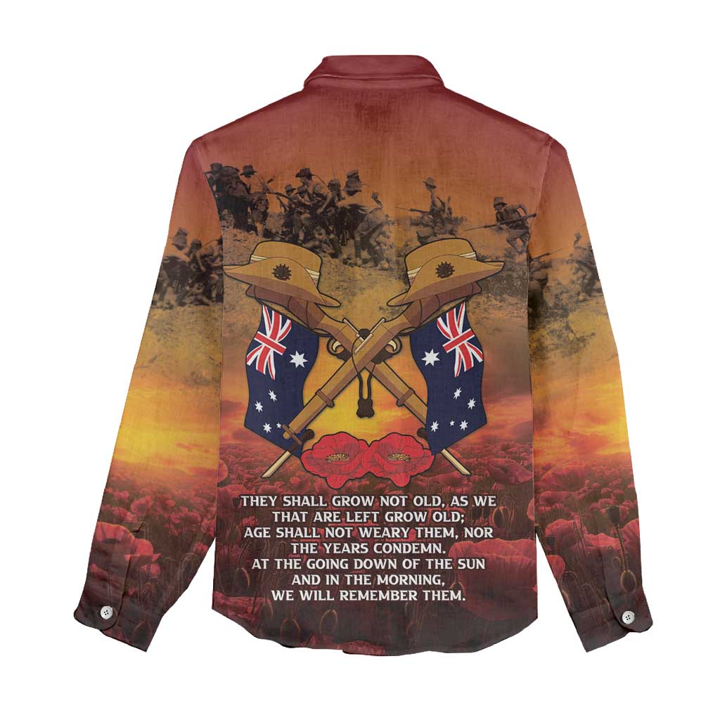 ANZAC Day Lest We Forget Women Casual Shirt Australian Veterans Remembrance Tribute