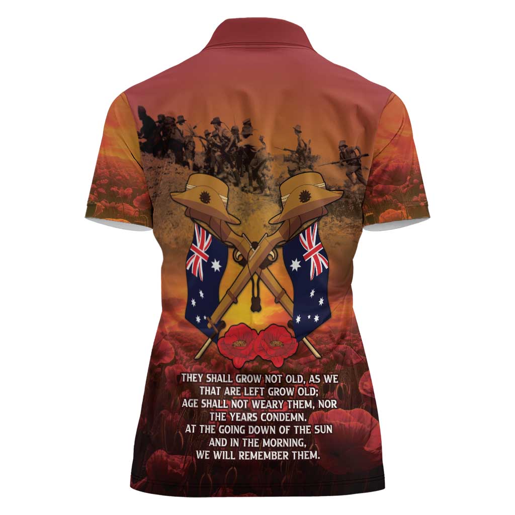 ANZAC Day Lest We Forget Women Polo Shirt Australian Veterans Remembrance Tribute