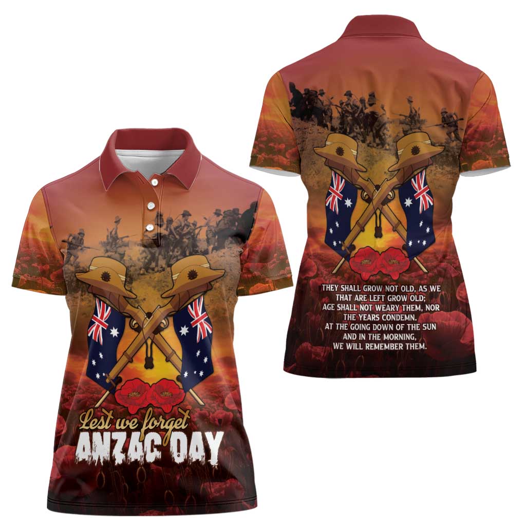 ANZAC Day Lest We Forget Women Polo Shirt Australian Veterans Remembrance Tribute