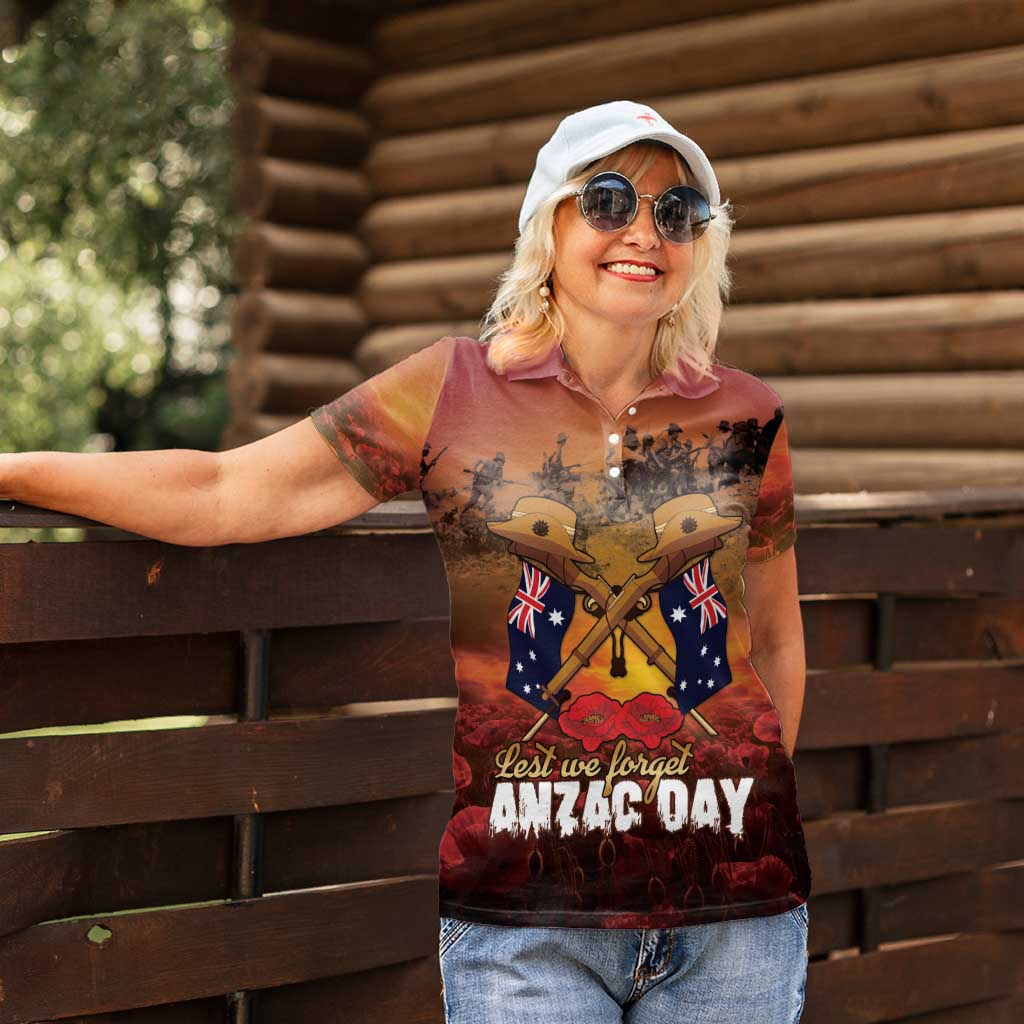 ANZAC Day Lest We Forget Women Polo Shirt Australian Veterans Remembrance Tribute