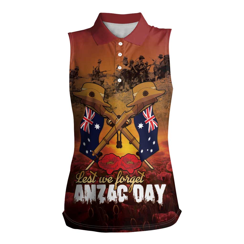ANZAC Day Lest We Forget Women Sleeveless Polo Shirt Australian Veterans Remembrance Tribute