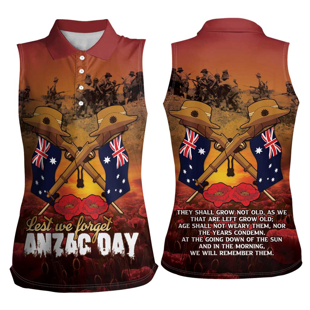 ANZAC Day Lest We Forget Women Sleeveless Polo Shirt Australian Veterans Remembrance Tribute