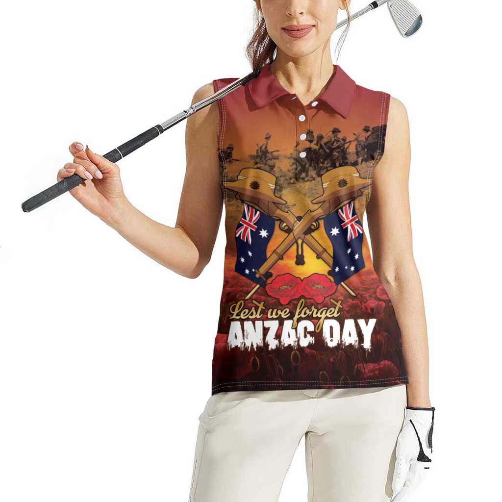 ANZAC Day Lest We Forget Women Sleeveless Polo Shirt Australian Veterans Remembrance Tribute