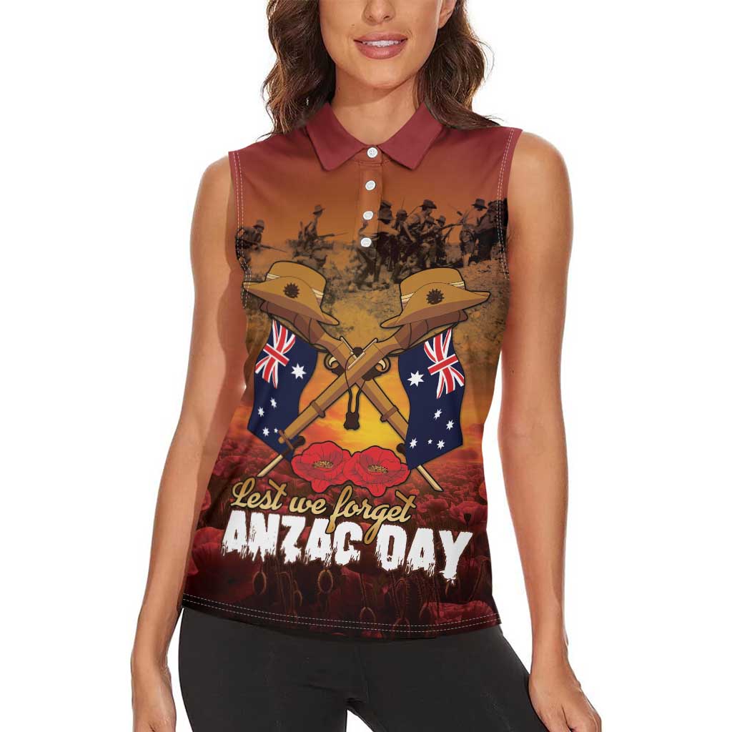ANZAC Day Lest We Forget Women Sleeveless Polo Shirt Australian Veterans Remembrance Tribute