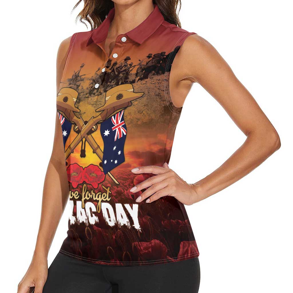 ANZAC Day Lest We Forget Women Sleeveless Polo Shirt Australian Veterans Remembrance Tribute