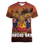 ANZAC Day Lest We Forget Women V-Neck T-Shirt Australian Veterans Remembrance Tribute