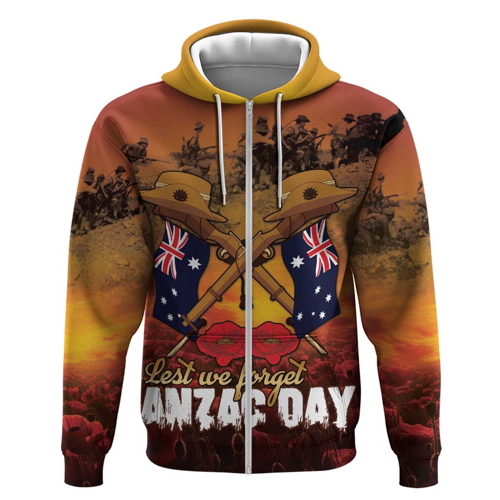 ANZAC Day Lest We Forget Zip Hoodie Australian Veterans Remembrance Tribute