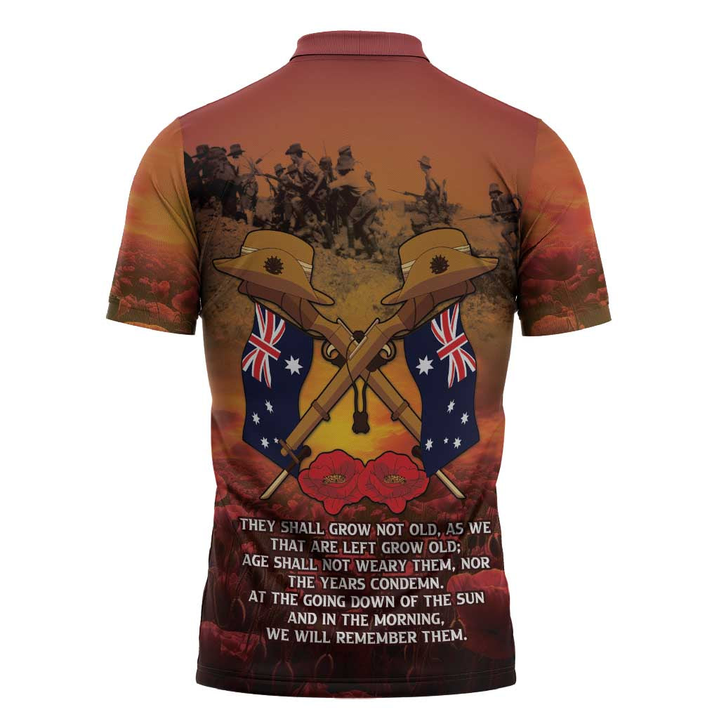 ANZAC Day Lest We Forget Zipper Polo Shirt Australian Veterans Remembrance Tribute