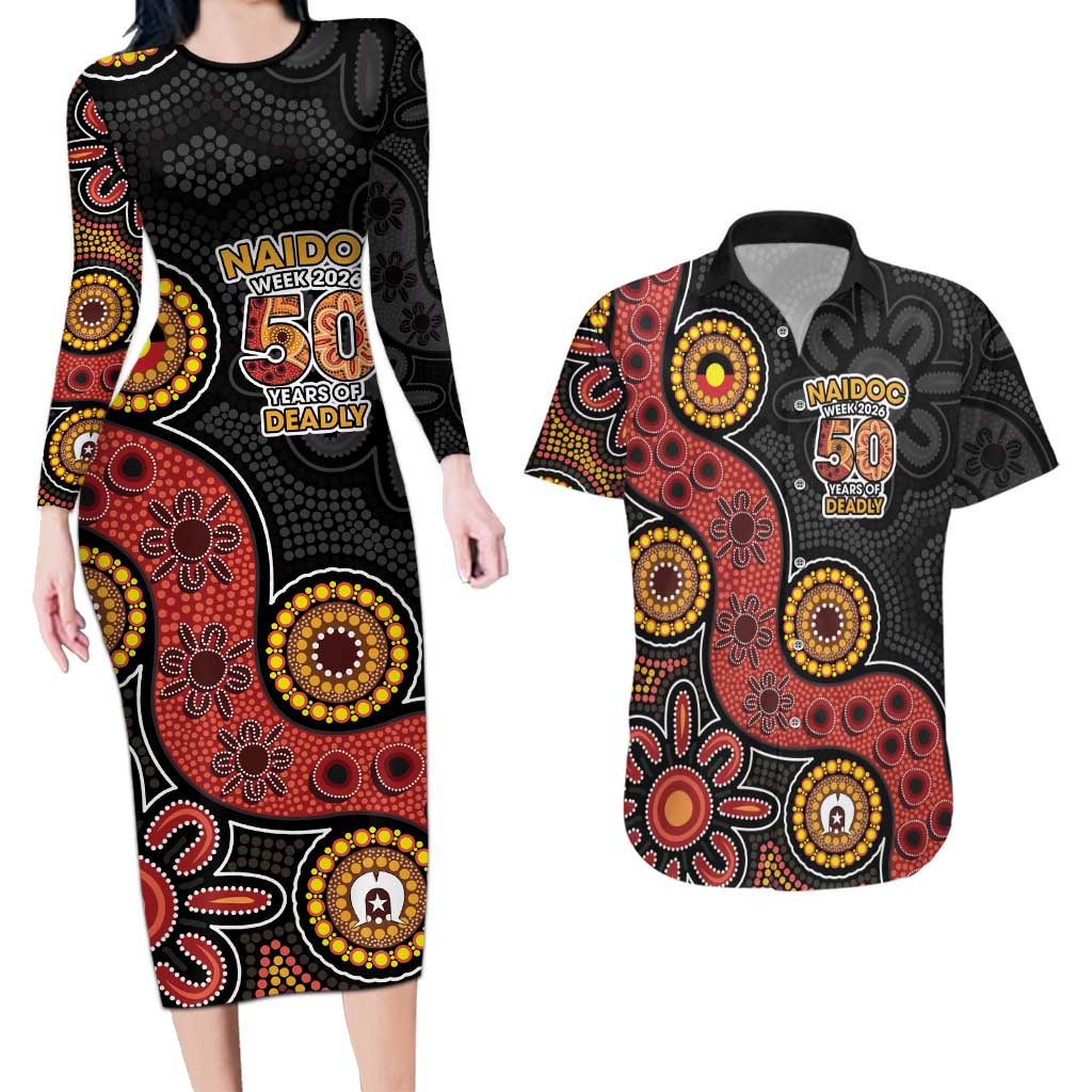 NAIDOC Week 2026 Couples Matching Long Sleeve Bodycon Dress and Hawaiian Shirt 50 Years of Deadly Indigenous Pride