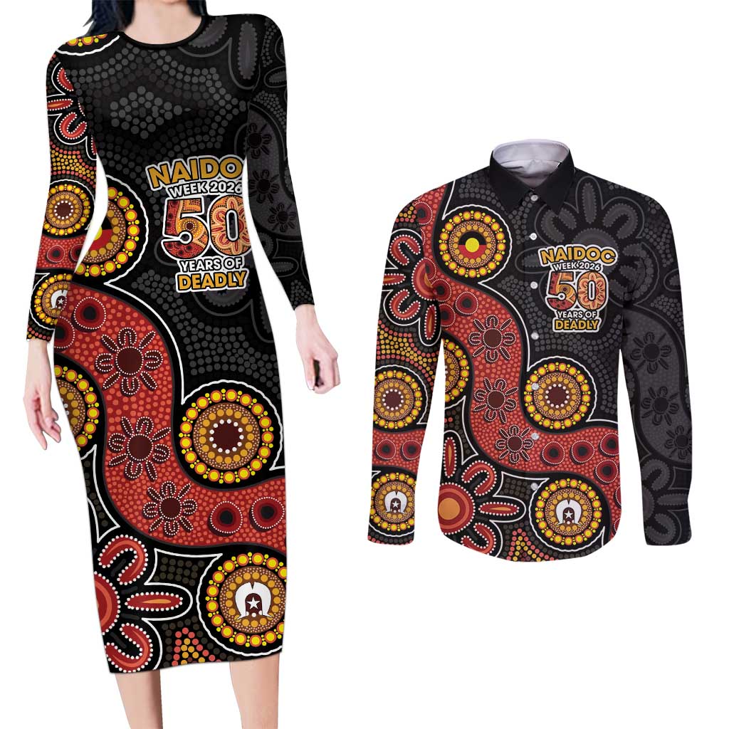 NAIDOC Week 2026 Couples Matching Long Sleeve Bodycon Dress and Long Sleeve Button Shirt 50 Years of Deadly Indigenous Pride