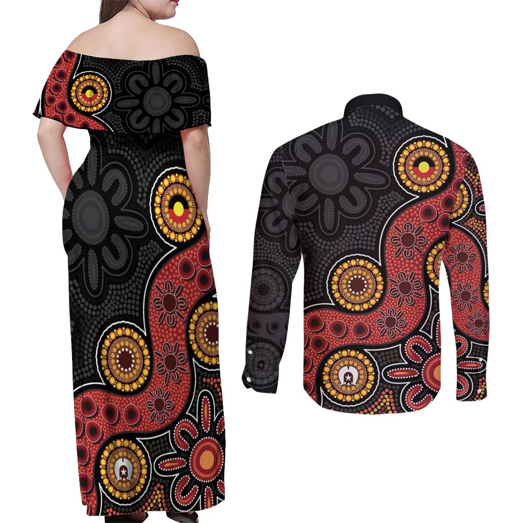 NAIDOC Week 2026 Couples Matching Off Shoulder Maxi Dress and Long Sleeve Button Shirt 50 Years of Deadly Indigenous Pride