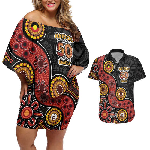NAIDOC Week 2026 Couples Matching Off Shoulder Short Dress and Hawaiian Shirt 50 Years of Deadly Indigenous Pride
