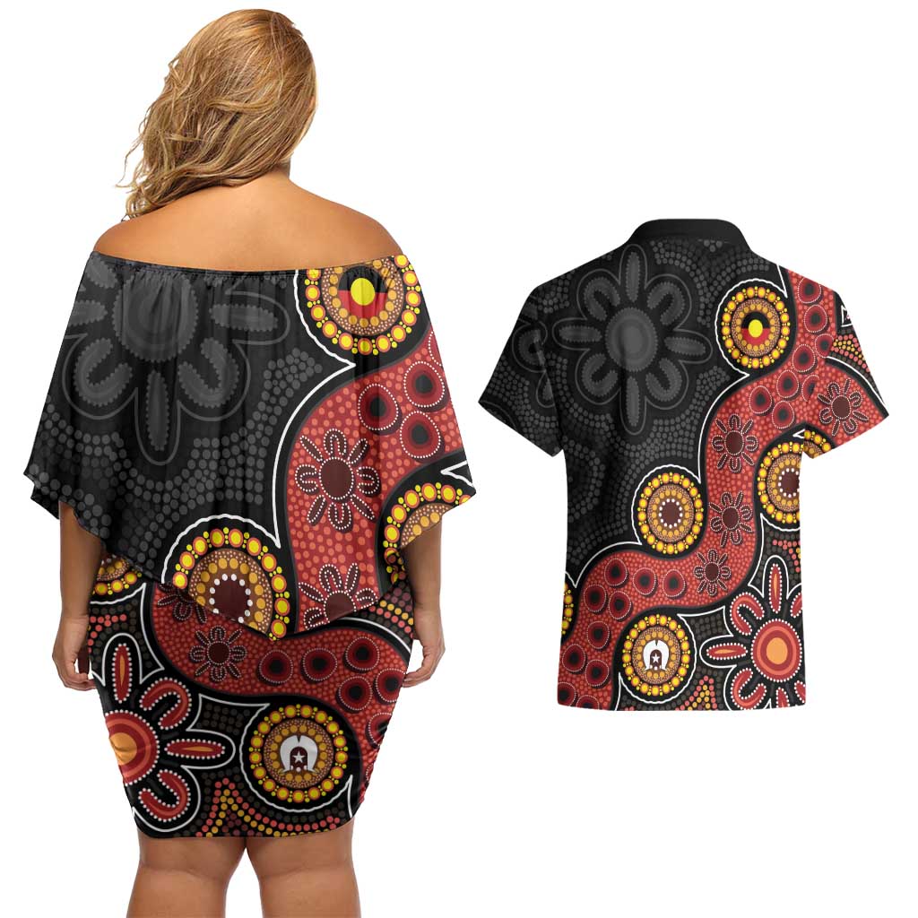 NAIDOC Week 2026 Couples Matching Off Shoulder Short Dress and Hawaiian Shirt 50 Years of Deadly Indigenous Pride