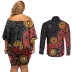 NAIDOC Week 2026 Couples Matching Off Shoulder Short Dress and Long Sleeve Button Shirt 50 Years of Deadly Indigenous Pride