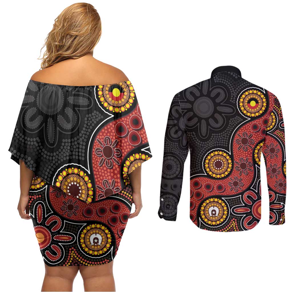 NAIDOC Week 2026 Couples Matching Off Shoulder Short Dress and Long Sleeve Button Shirt 50 Years of Deadly Indigenous Pride