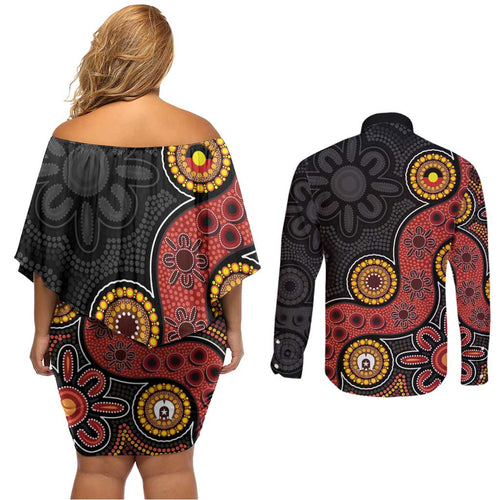 NAIDOC Week 2026 Couples Matching Off Shoulder Short Dress and Long Sleeve Button Shirt 50 Years of Deadly Indigenous Pride
