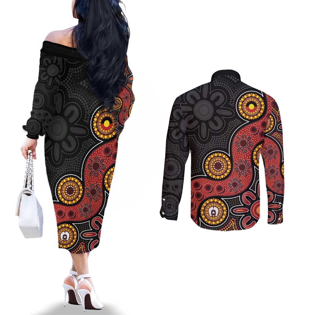 NAIDOC Week 2026 Couples Matching Off The Shoulder Long Sleeve Dress and Long Sleeve Button Shirt 50 Years of Deadly Indigenous Pride