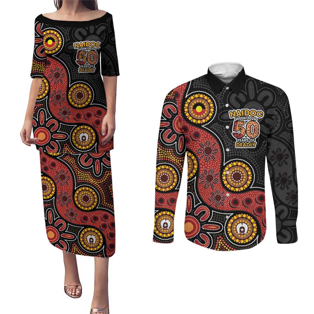 NAIDOC Week 2026 Couples Matching Puletasi and Long Sleeve Button Shirt 50 Years of Deadly Indigenous Pride