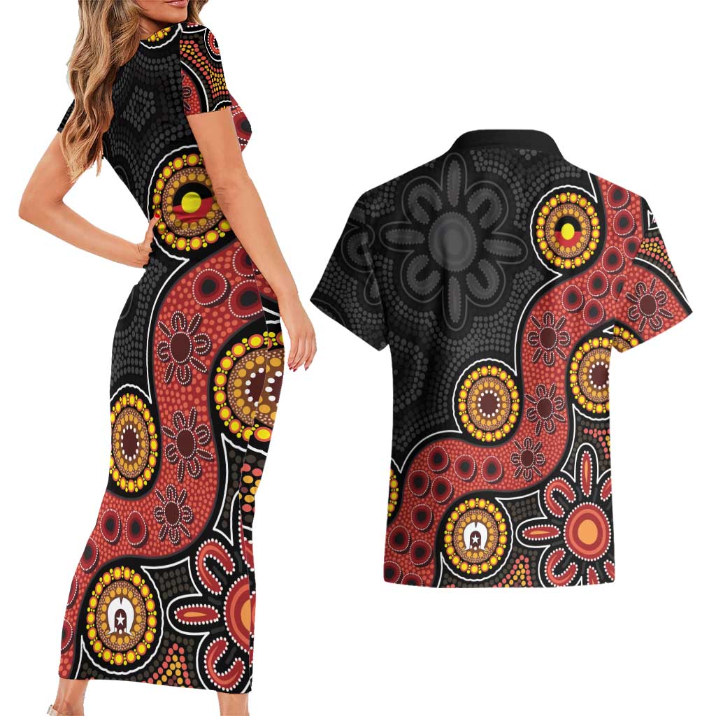 NAIDOC Week 2026 Couples Matching Short Sleeve Bodycon Dress and Hawaiian Shirt 50 Years of Deadly Indigenous Pride