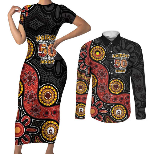NAIDOC Week 2026 Couples Matching Short Sleeve Bodycon Dress and Long Sleeve Button Shirt 50 Years of Deadly Indigenous Pride