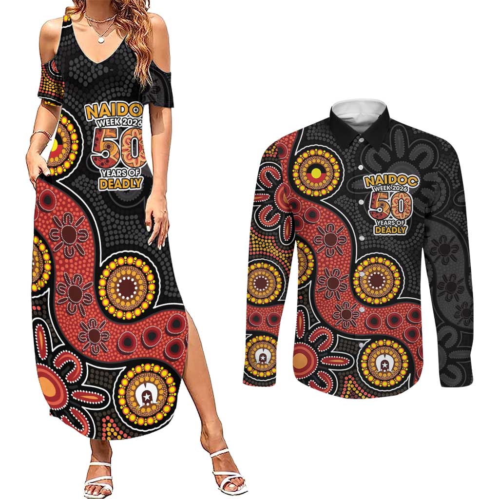 NAIDOC Week 2026 Couples Matching Summer Maxi Dress and Long Sleeve Button Shirt 50 Years of Deadly Indigenous Pride