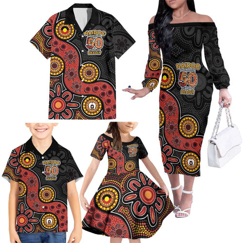 NAIDOC Week 2026 Family Matching Off The Shoulder Long Sleeve Dress and Hawaiian Shirt 50 Years of Deadly Indigenous Pride