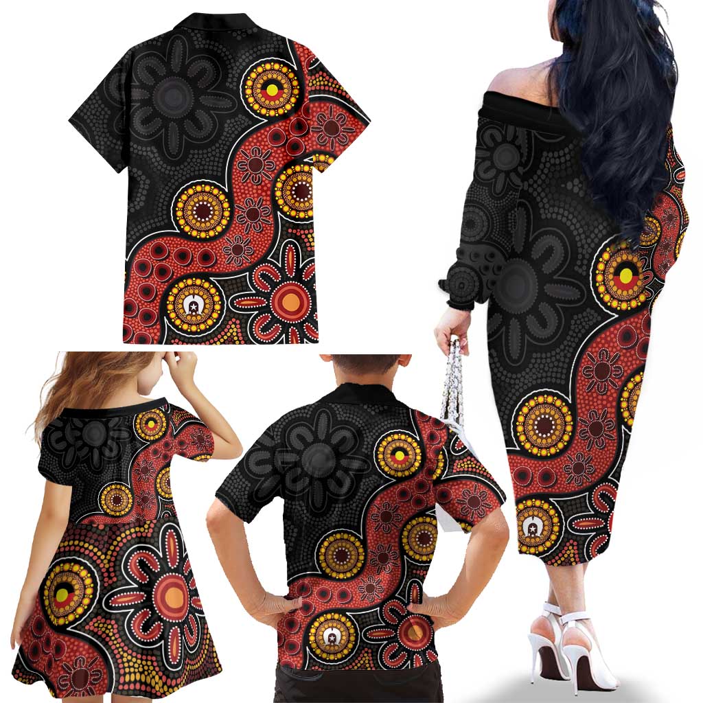 NAIDOC Week 2026 Family Matching Off The Shoulder Long Sleeve Dress and Hawaiian Shirt 50 Years of Deadly Indigenous Pride