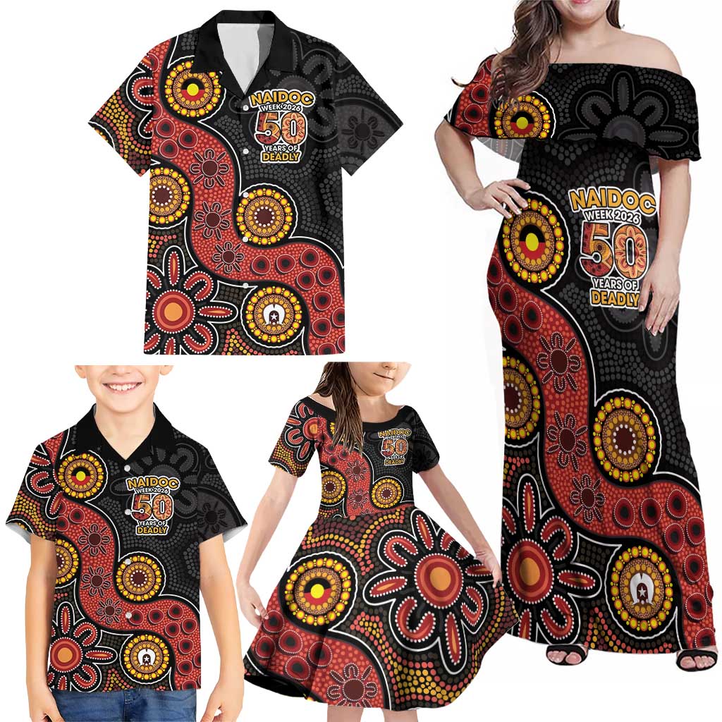 NAIDOC Week 2026 Family Matching Off Shoulder Maxi Dress and Hawaiian Shirt 50 Years of Deadly Indigenous Pride