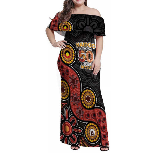 NAIDOC Week 2026 Family Matching Off Shoulder Maxi Dress and Hawaiian Shirt 50 Years of Deadly Indigenous Pride