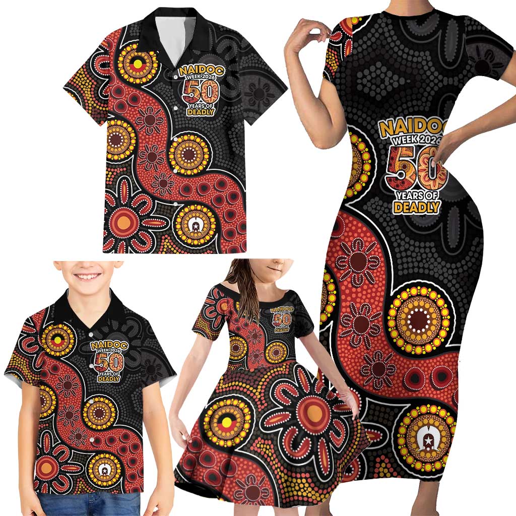 NAIDOC Week 2026 Family Matching Short Sleeve Bodycon Dress and Hawaiian Shirt 50 Years of Deadly Indigenous Pride