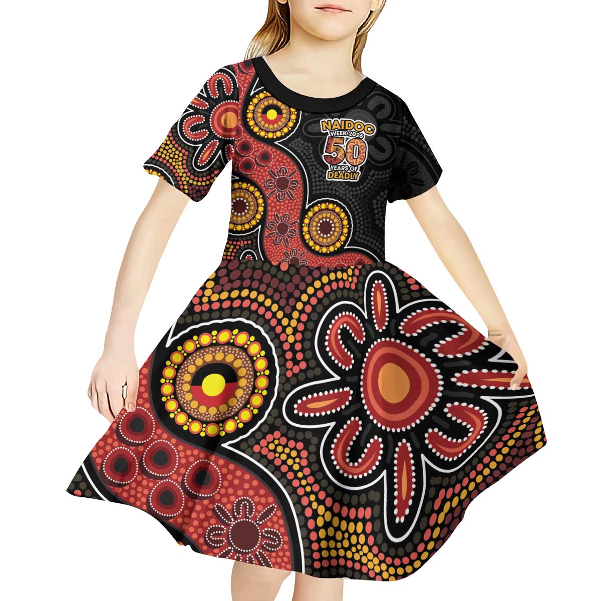 NAIDOC Week 2026 Kid Short Sleeve Dress 50 Years of Deadly Indigenous Pride