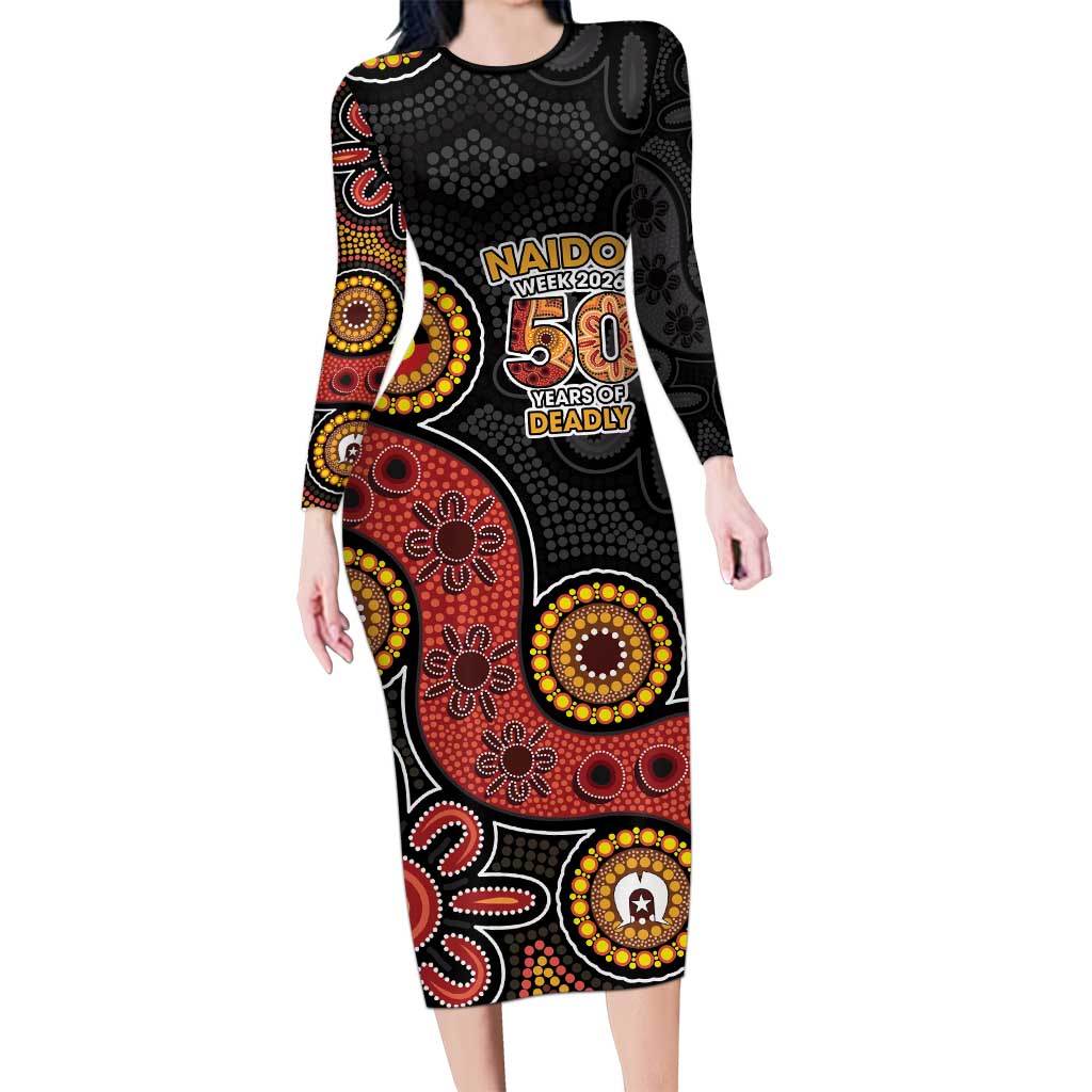 NAIDOC Week 2026 Long Sleeve Bodycon Dress 50 Years of Deadly Indigenous Pride