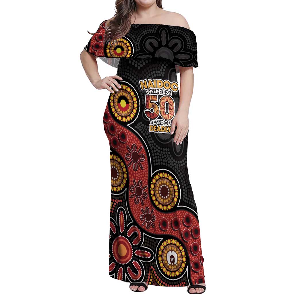NAIDOC Week 2026 Off Shoulder Maxi Dress 50 Years of Deadly Indigenous Pride