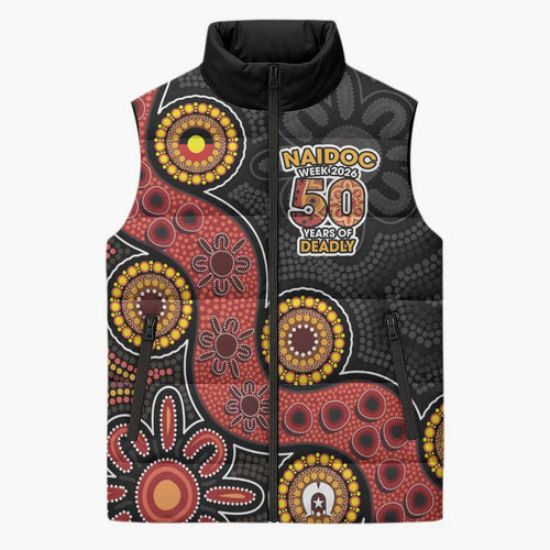 NAIDOC Week 2026 Sleeveless Puffer Jacket 50 Years of Deadly Indigenous Pride