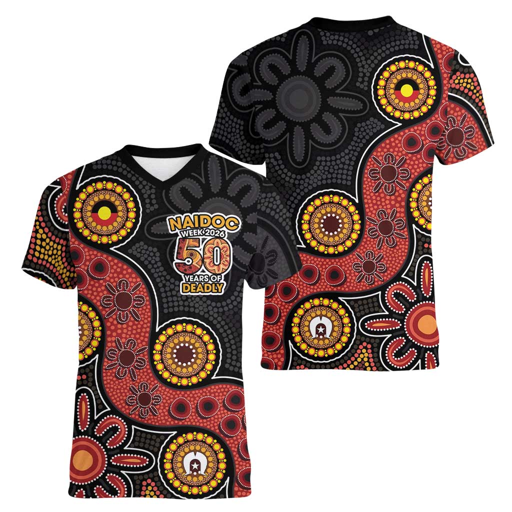NAIDOC Week 2026 Women V-Neck T-Shirt 50 Years of Deadly Indigenous Pride