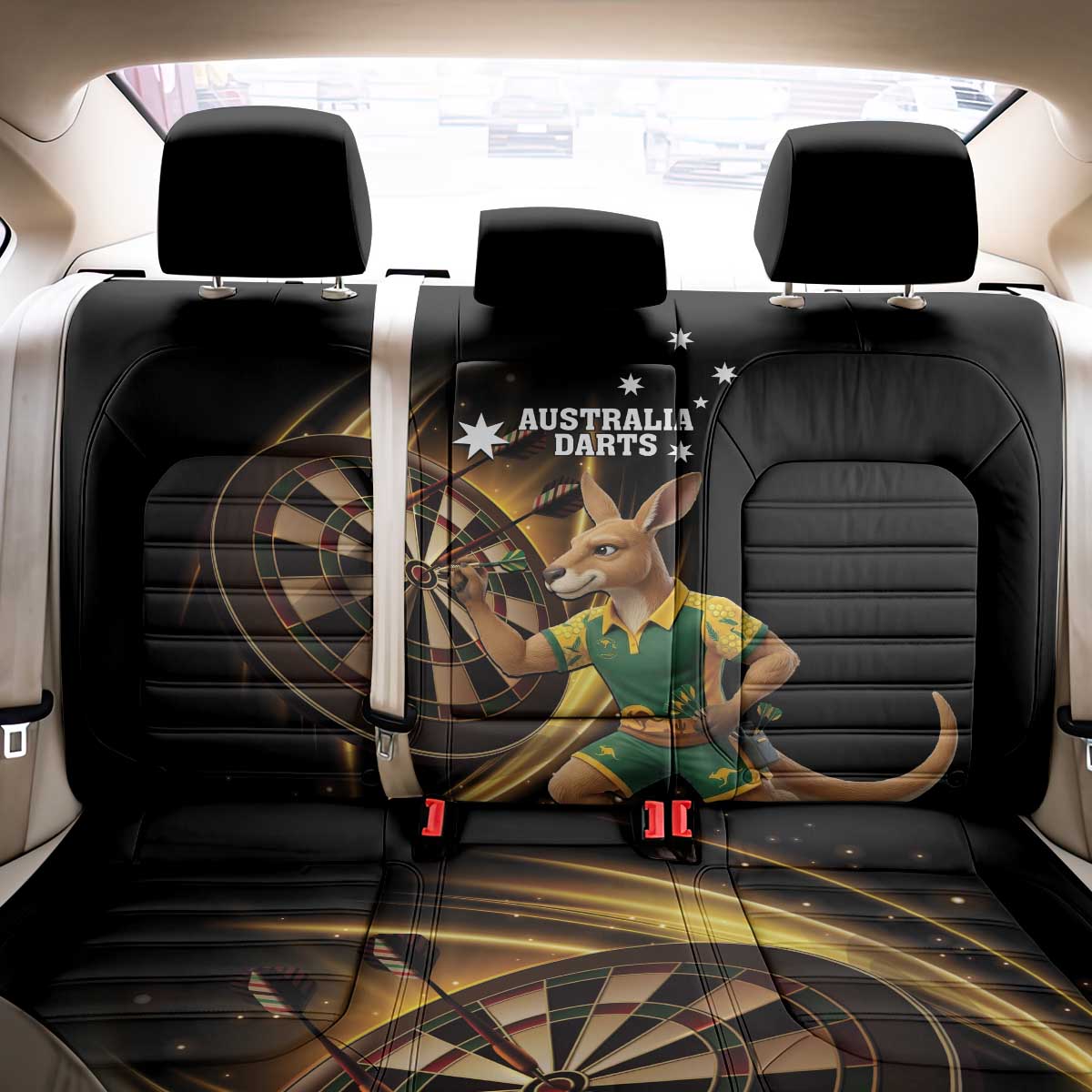 Australia Kangaroo Mascot Darts Back Car Seat Cover Black Edition