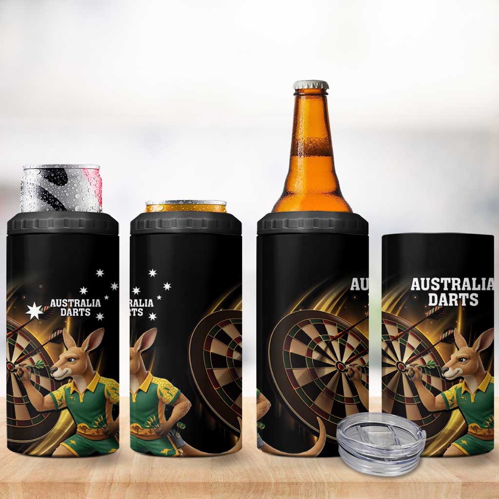 Australia Kangaroo Mascot Darts 4 in 1 Can Cooler Tumbler Black Edition