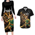 Australia Kangaroo Mascot Darts Couples Matching Long Sleeve Bodycon Dress and Hawaiian Shirt Black Edition