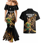 Australia Kangaroo Mascot Darts Couples Matching Mermaid Dress and Hawaiian Shirt Black Edition