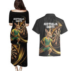 Australia Kangaroo Mascot Darts Couples Matching Puletasi and Hawaiian Shirt Black Edition