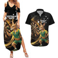 Australia Kangaroo Mascot Darts Couples Matching Summer Maxi Dress and Hawaiian Shirt Black Edition