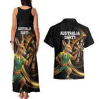 Australia Kangaroo Mascot Darts Couples Matching Tank Maxi Dress and Hawaiian Shirt Black Edition
