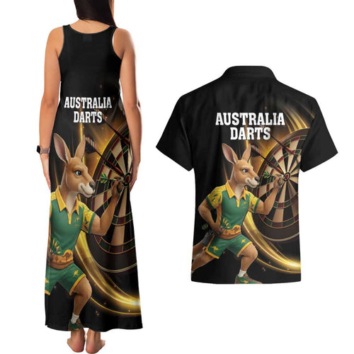 Australia Kangaroo Mascot Darts Couples Matching Tank Maxi Dress and Hawaiian Shirt Black Edition