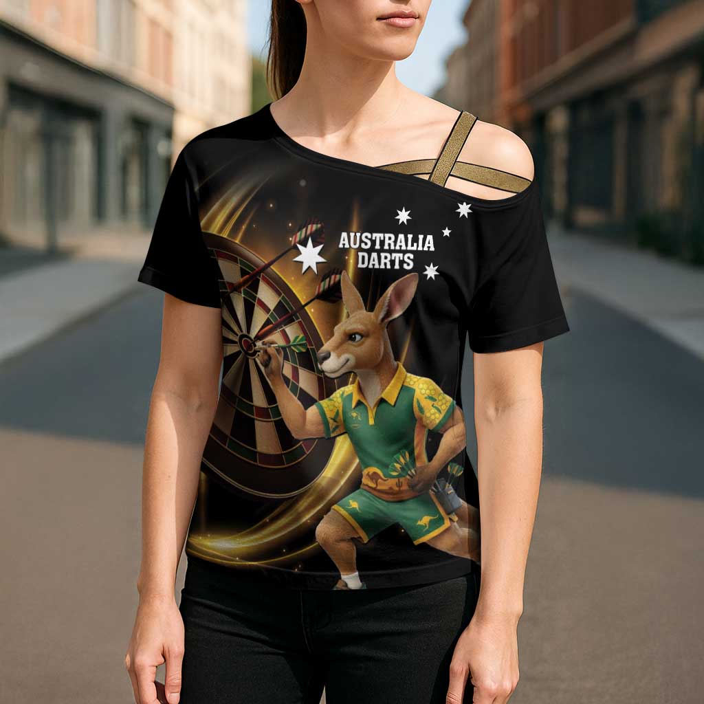 Australia Kangaroo Mascot Darts Cross Shoulder Shirt Black Edition