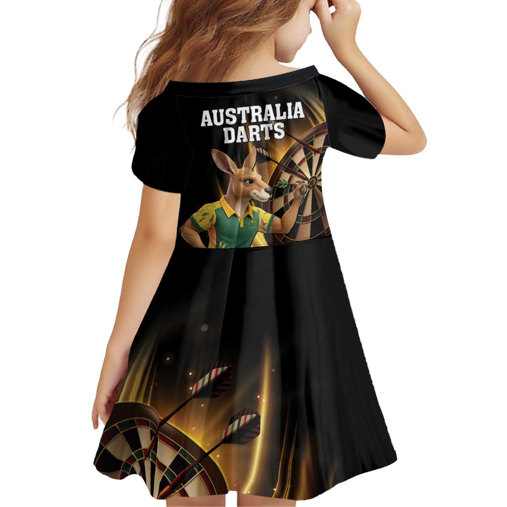 Australia Kangaroo Mascot Darts Family Matching Long Sleeve Bodycon Dress and Hawaiian Shirt Black Edition