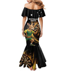 Australia Kangaroo Mascot Darts Family Matching Mermaid Dress and Hawaiian Shirt Black Edition